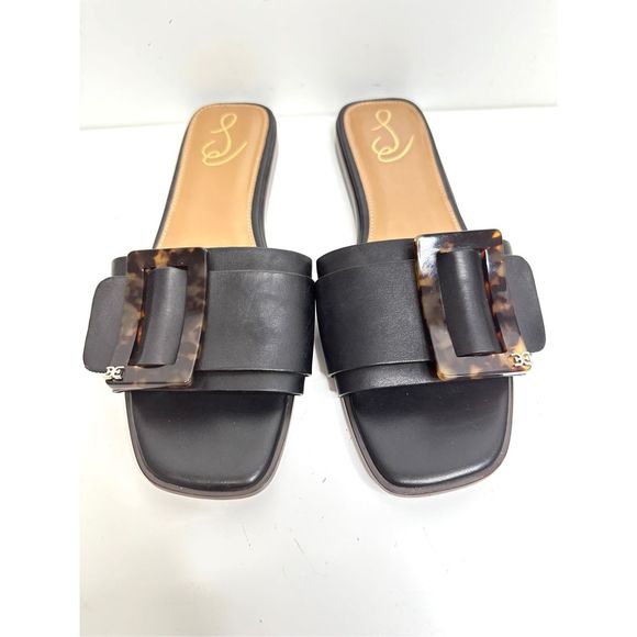 Sam Edelman Sandals Inez Slide Womens Size 9 Black Tortoiseshell Buckle Leather - Picture 5 of 12